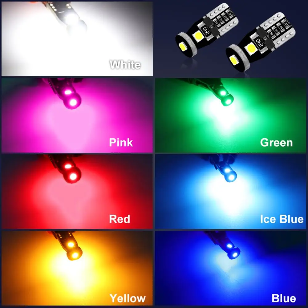 10Pcs T10 Led Canbus W5W Led Bulbs 168 194 6000K White Signal Lamp Dome Reading License Plate Light Car Interior Lights Auto 12V