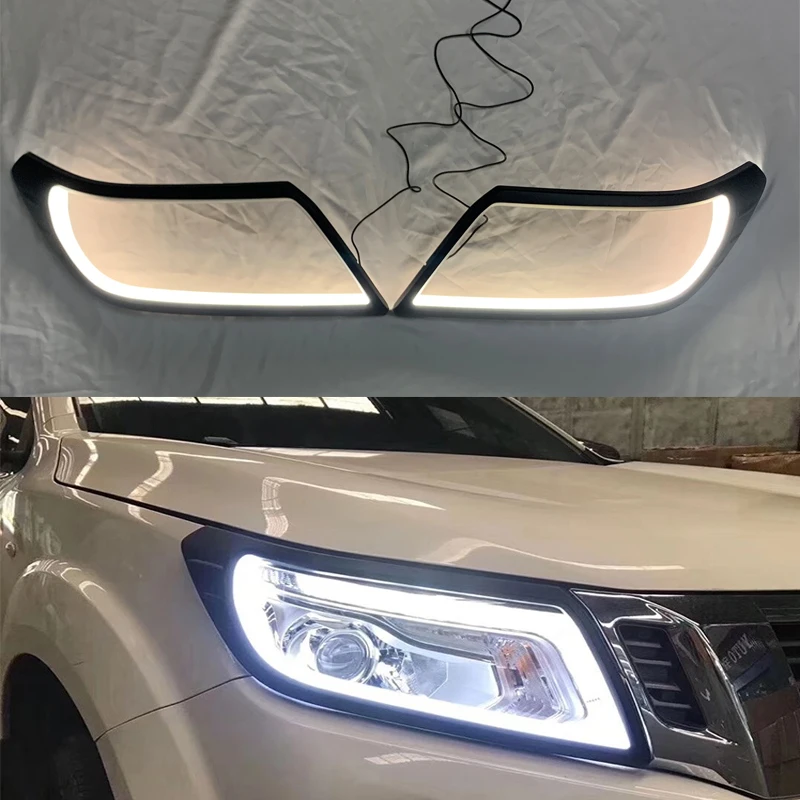 

FOR NAVARA NP300 HEAD LIGHTS LAMPS FRONT LAMP COVER WITH LED DAY LIGHT LIGTHS BLACK ABS ACCESSERIES