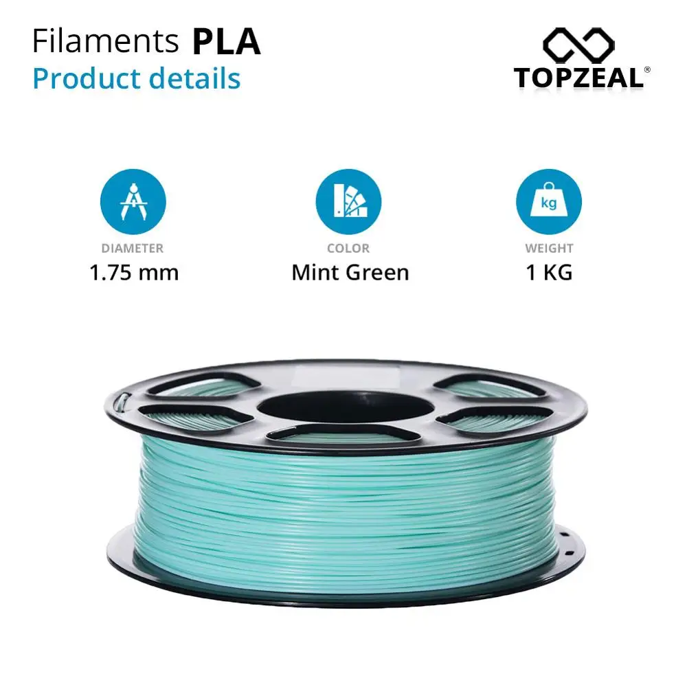 TOPZEAL PLA Mint Green Color PLA Plastic Filament for 3D Printer 1.75mm 1KG Spool PLA Filament 3D Printing Materials Supplies