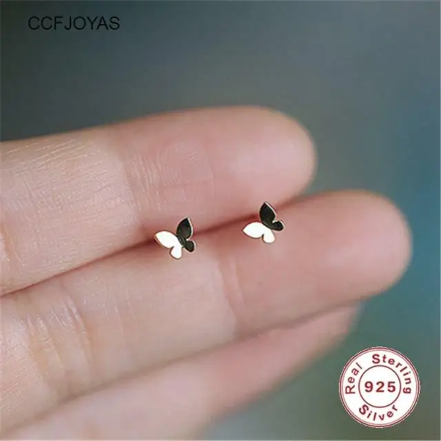 

CCFJOYAS 925 Sterling Silver Mini Butterfly Stud Earrings for Women Korean Style Simple Small Animal Earrings Fashion Jewelry