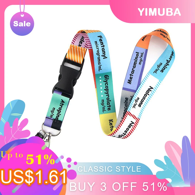 New Critical Care ICU Anaesthetics Cartoon Print Lanyards Key Chain Neck Straps Badge Holder Keyring for Doctors Nurses Friends