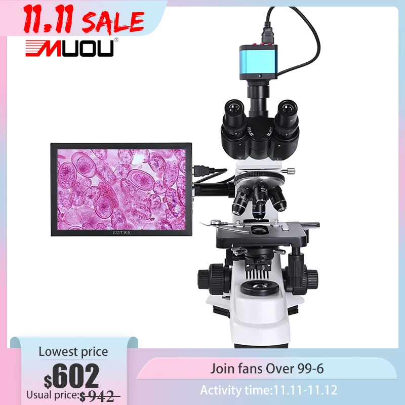 Professional Lab biological HD trinocular microscope zoom 2500X + 1600X electronic digital Camera USB HDMI VAG + 10-inch LCD led