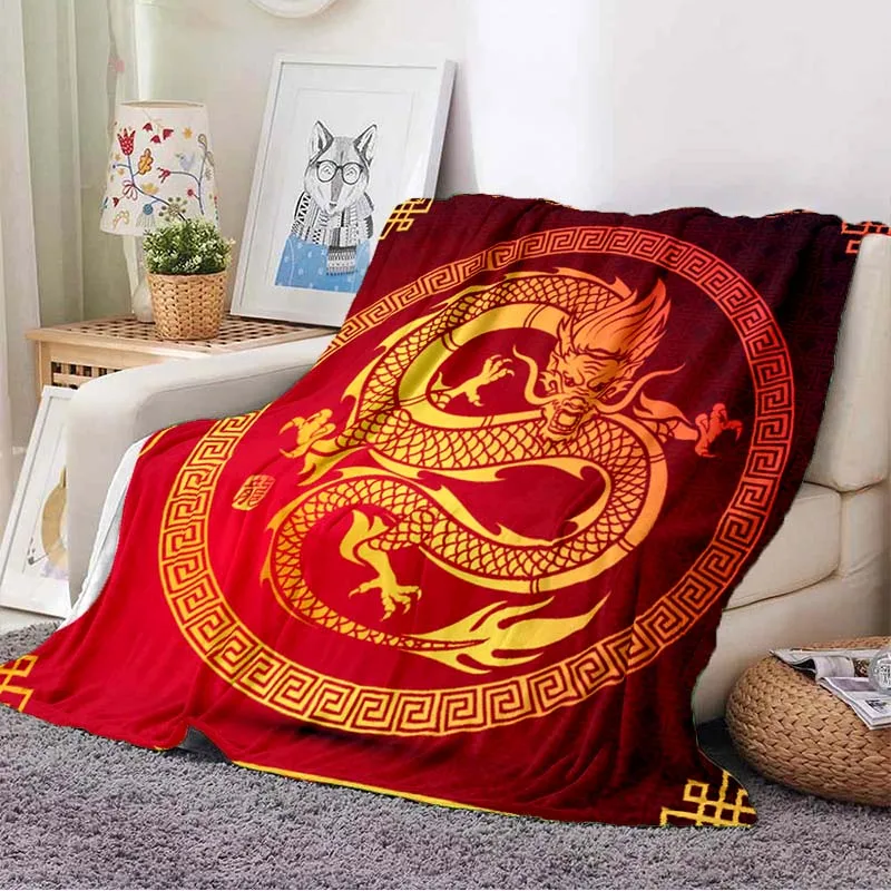 Chinese dragon or divine  Fluffy Blanket Flannel Warmth Soft Plush Sofa Throw Dragon eye square  blanket Tourist