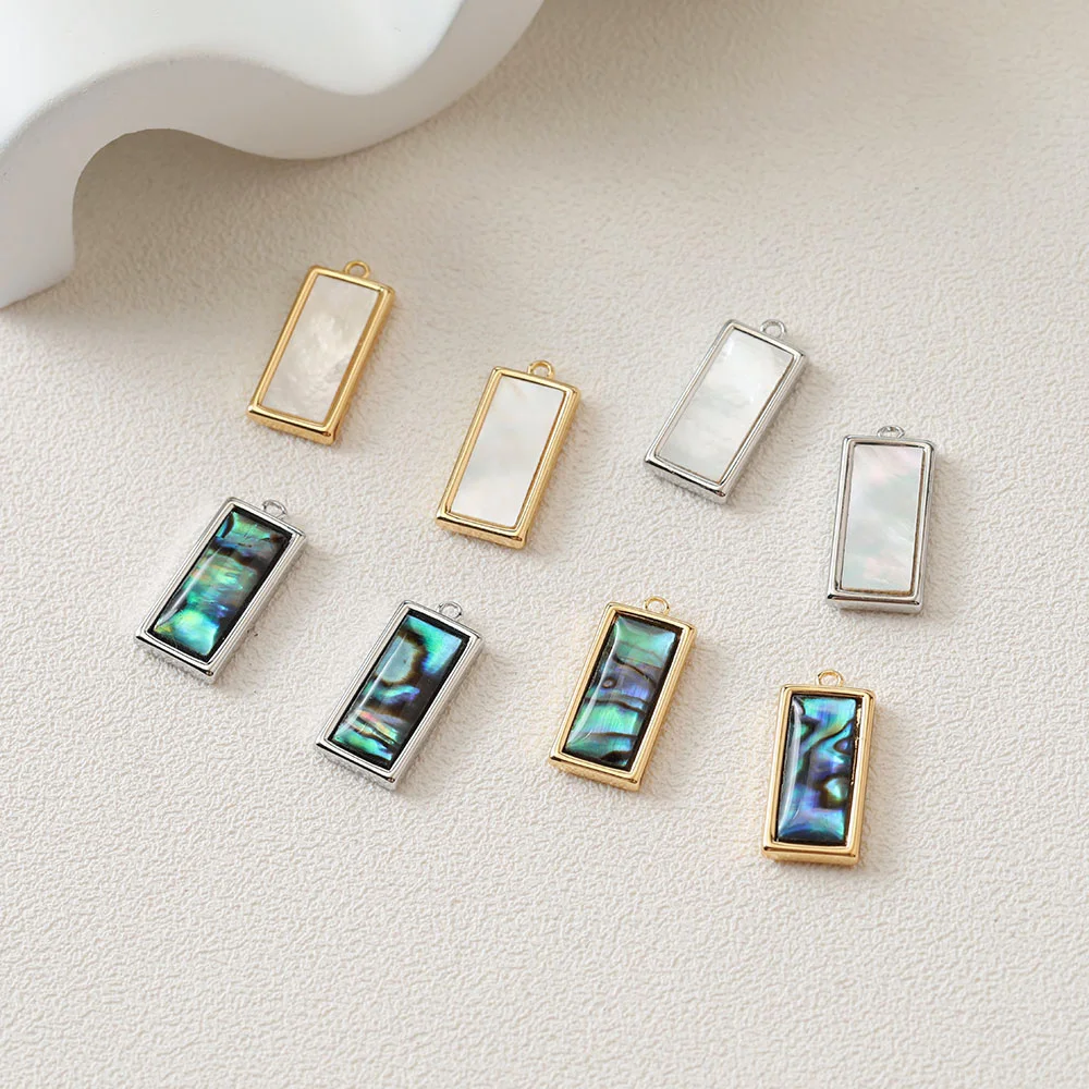 2PCS 9x19mm Rectangular Shell Pendant Charms for Jewelry Findings Making Necklace DIY Handmade 14k Gold Plated Accessories