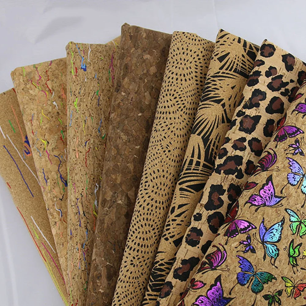 1 Meter PU Natural Cork Printing Synthetic Leather PU Fabric Environmentally Wood 135cm for Handbag Shoes Purse Ties DIY Craft