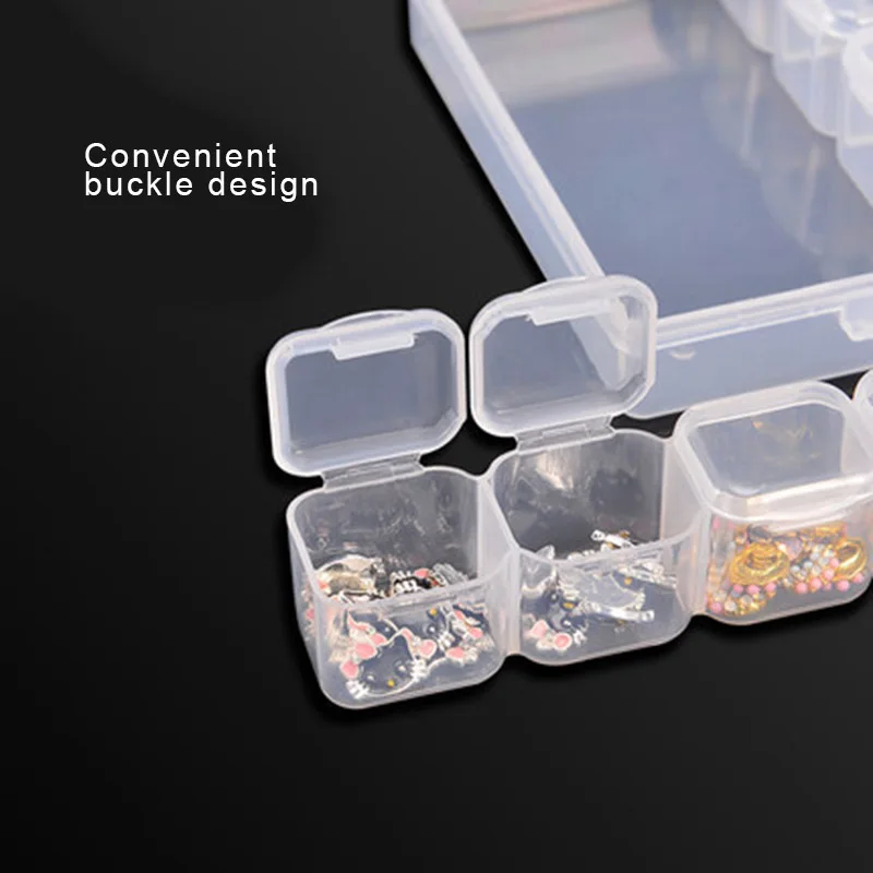 Storage Box 28 Removable Compartments Mini Grids Diamond Organizer Box for Jewelry Beads Transparent 17.5x10.5x2.5cm WWO