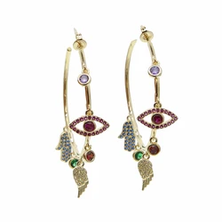 Big Hoop Earrings for Women Luxury Charm Evil Eye Hamsa Wing Earrings Engagement Statement Jewelry