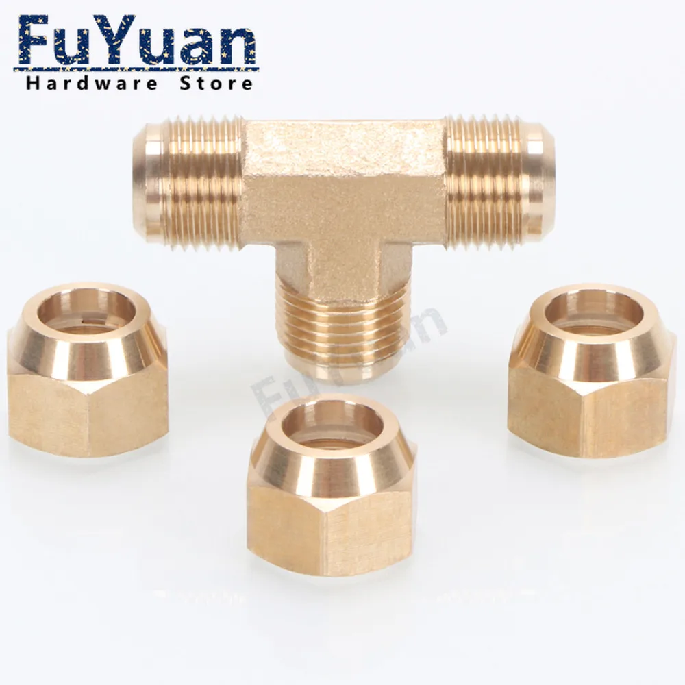 1pcs Flared Brass Type T Tee Pipe fittings 6/8/10/12/14mm Tube connector Fitting Air Conditioning Extension Tool Adapter