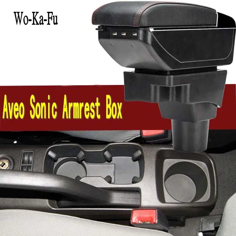 For Chevrolet Aveo Sonic Armrest Box Arm Elbow Rest Centre Console Storage Central Store With Cup Holder USB Interface