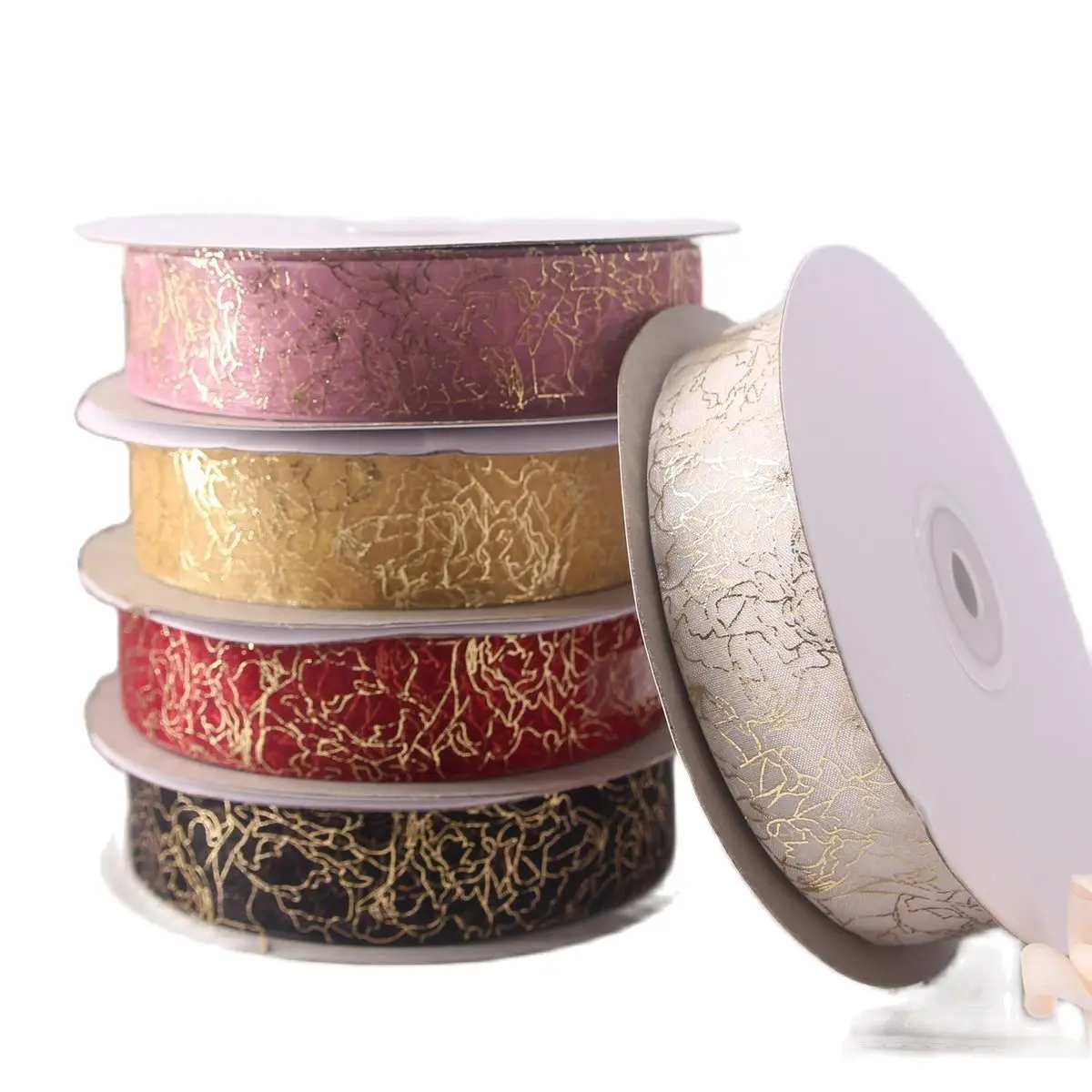 50 Yards Transparent Pattern Hard Yarn Ribbon Wholesale Gift Packaging Decoration Christmas Silk Ribbon Lace Fabric