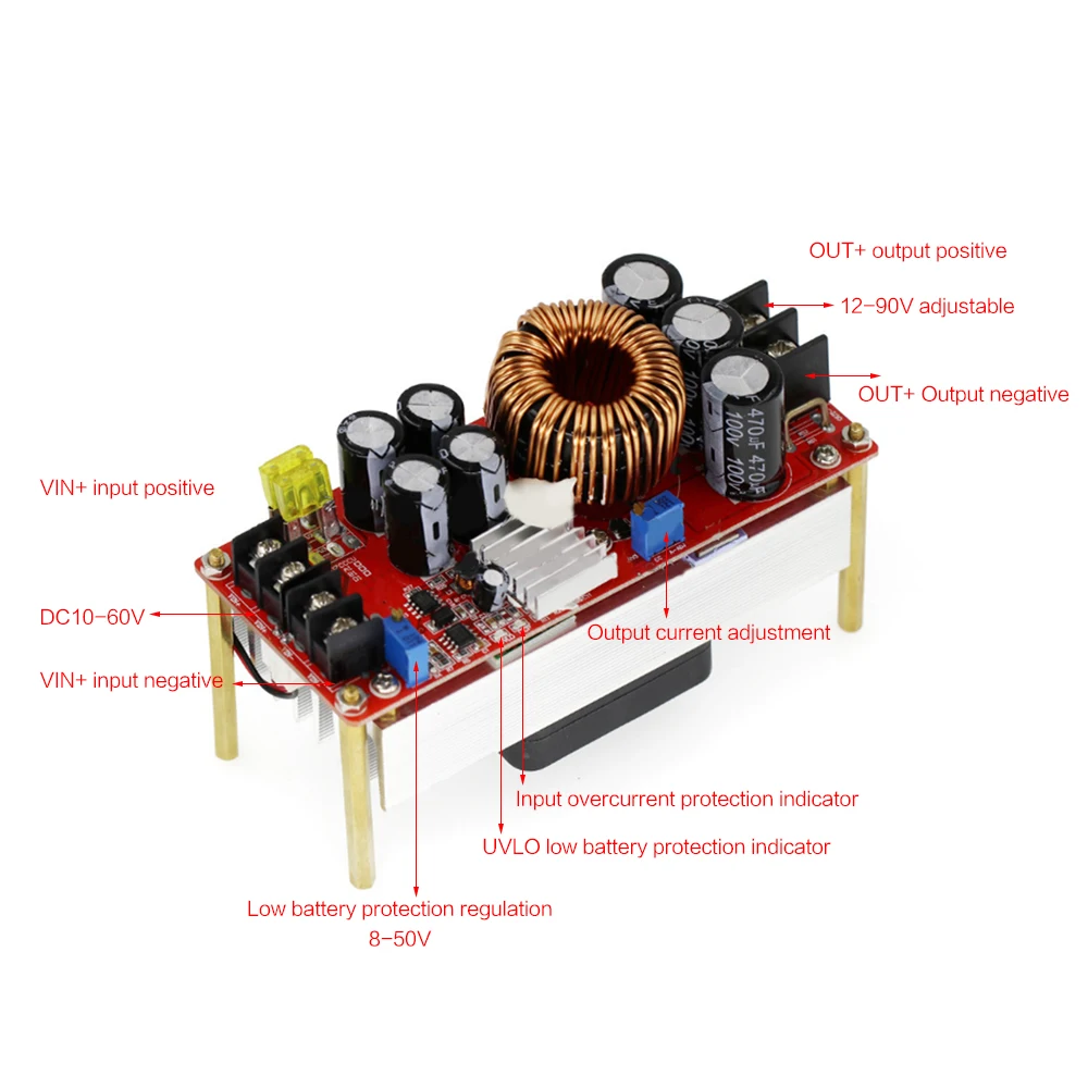 1500W 30A DC 10V-60V to 12V-90V DC-DC Step Up Power Supply Adjustable Module