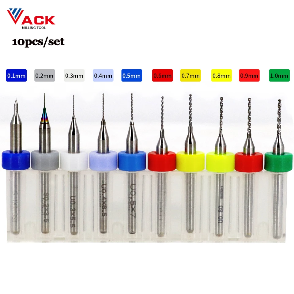 Set di punte da trapano per PCB VACK 10 pezzi Micro punte elicoidali in metallo duro per il foglio di alluminio ambra 0.3-1.2mm 0.6-1.5mm 1.5-3.0mm