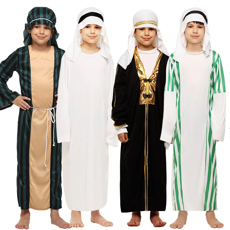 Halloween Kostuum Oudejaarsavond Carnaval Jurk Arabische Jurk Keffiyeh Mantel Chief Stam Kid 'S Kostuum White Party