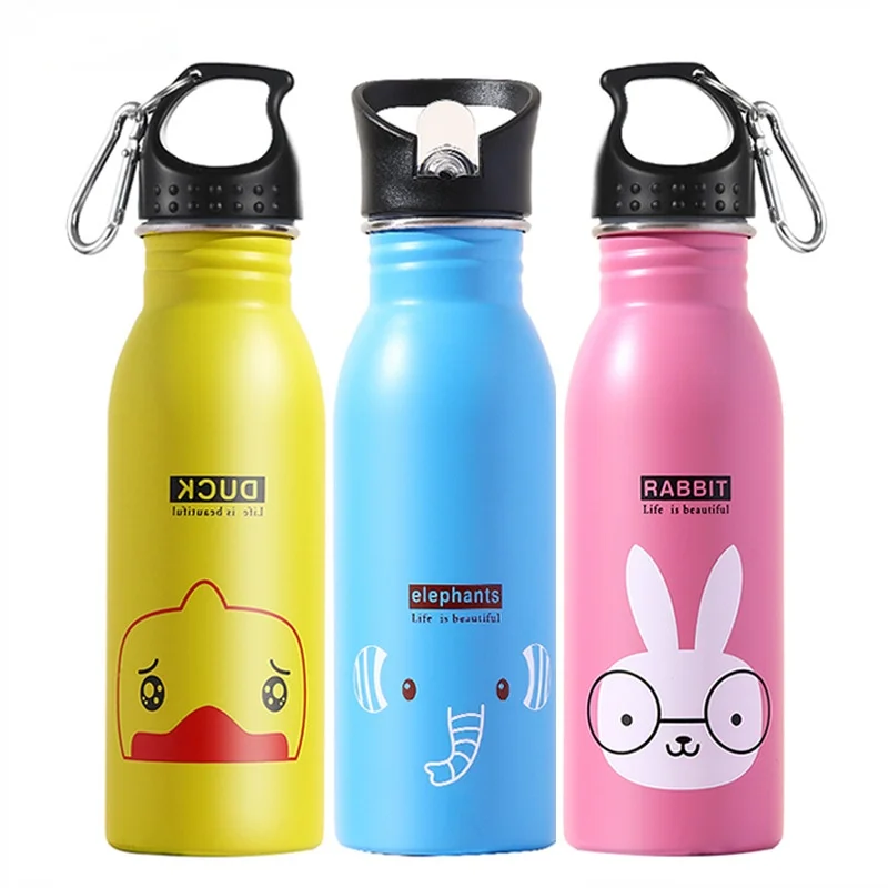 

Cute Children Water Bottle Portable Outdoor Stainless Steel Water Bottles Cute Animal Pattern Cup Cold Drink Bottle with Straw