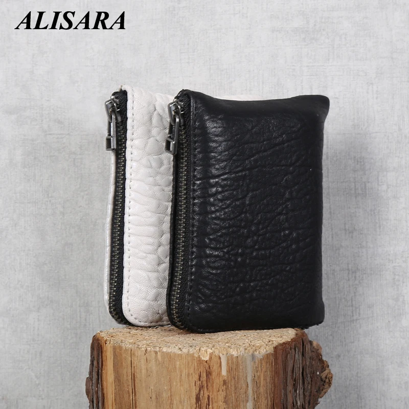 Zipper Short Wallet Men First Layer Sheepskin Leather Women Simple Storage Coin Pouch High Quality Money Bag Credit Card Purses