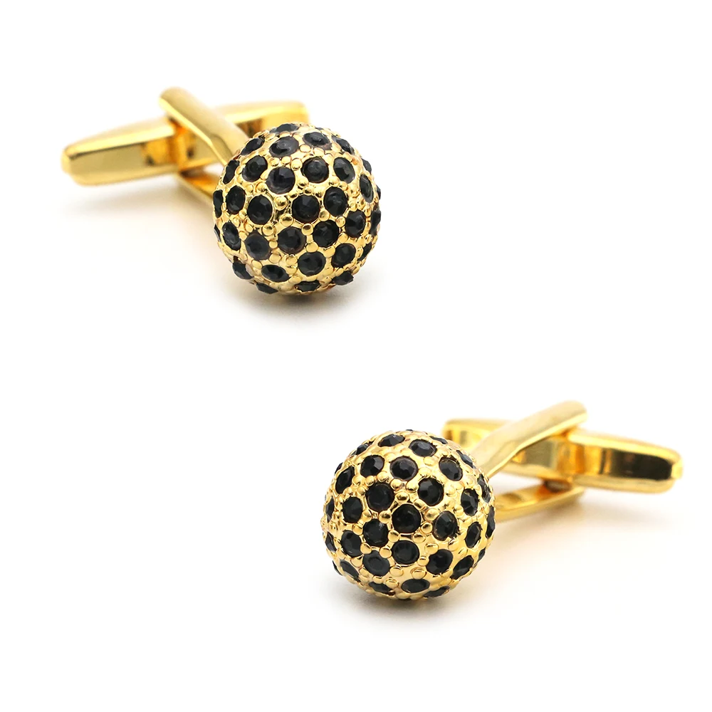 iGame Men's Crystal Cuff Links Brass Material Golden Color Black Crystal Stone Ball Design Cufflinks Free Shipping