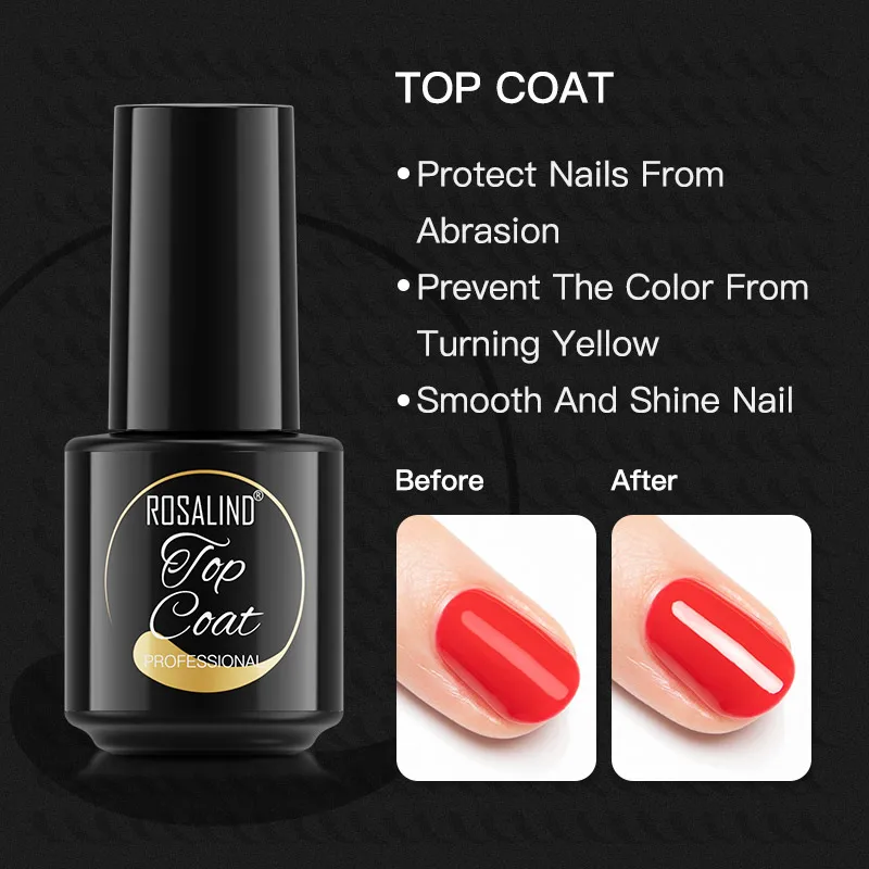 

ROSALIND Top Coat Gel Nail Polish Long Lasting Transparent Protect Nails Surface keep Nail Art Desgin Gel Varnish UV LED