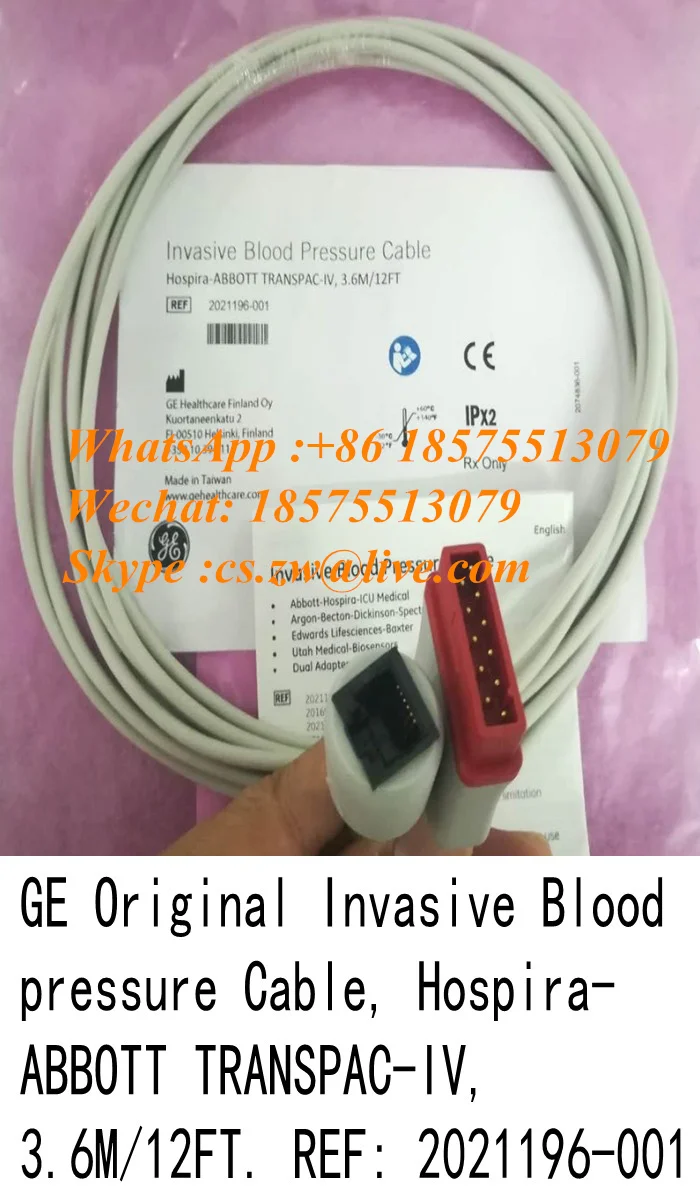 

GE Original Invasive Blood Pressure Cable Hospira-ABBOTT TRANSPAC-IV 3.6M/12FT REF: 2021196-001