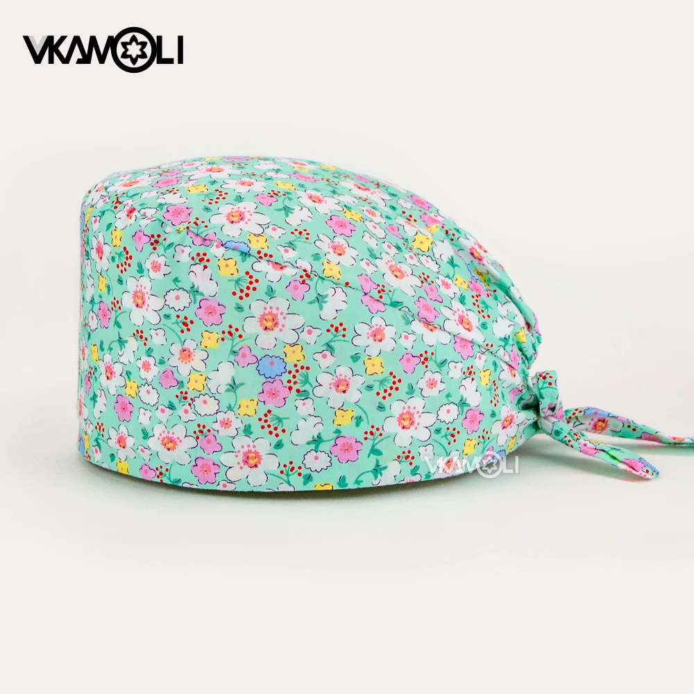 Gorros de trabajo para el cuidado de mascotas Unisex, gorros de algodón con estampado transpirables, elásticos, ajustables, para salón de belleza, médico, venta al por mayor