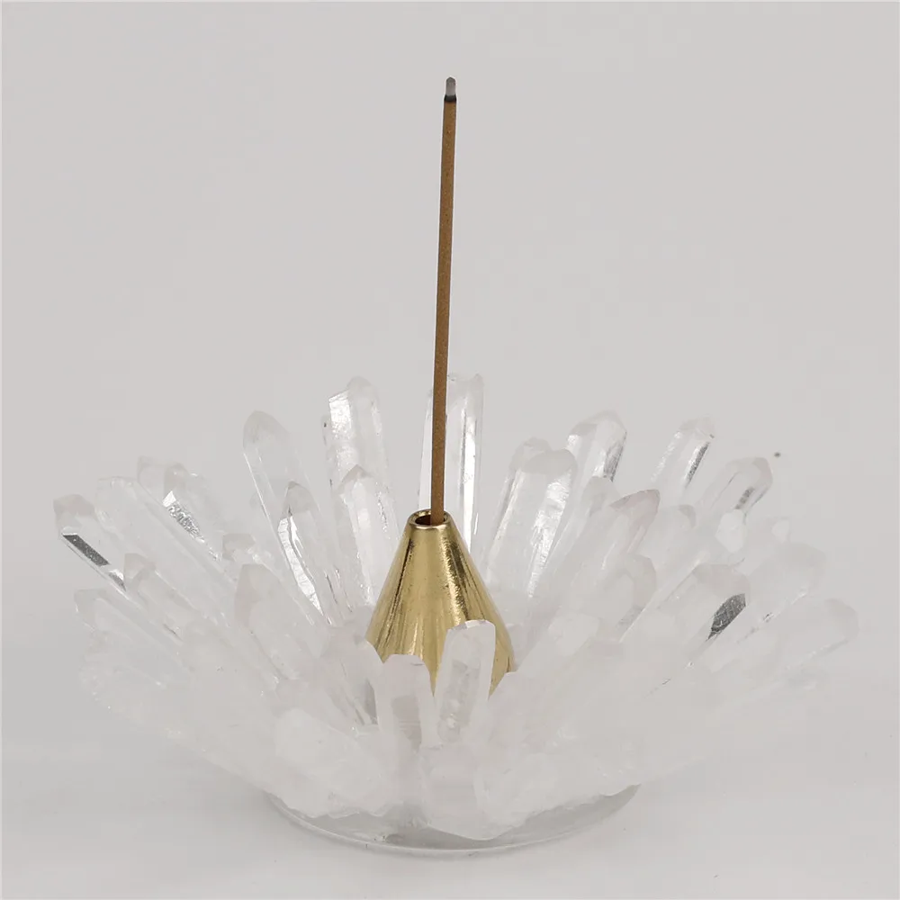 1pcs Lotus Shape White Quartz Incenso Holder Burner Encens Holder For Incense Sticks Censer With Natural Stones Stand Buddhism