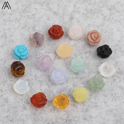 15pcs/lot 10mm Natural Agates Lapis Fluorite Stone Quartz Crystal Carved Rose Flower Shape Earring Beads For Jewelry DIY Making