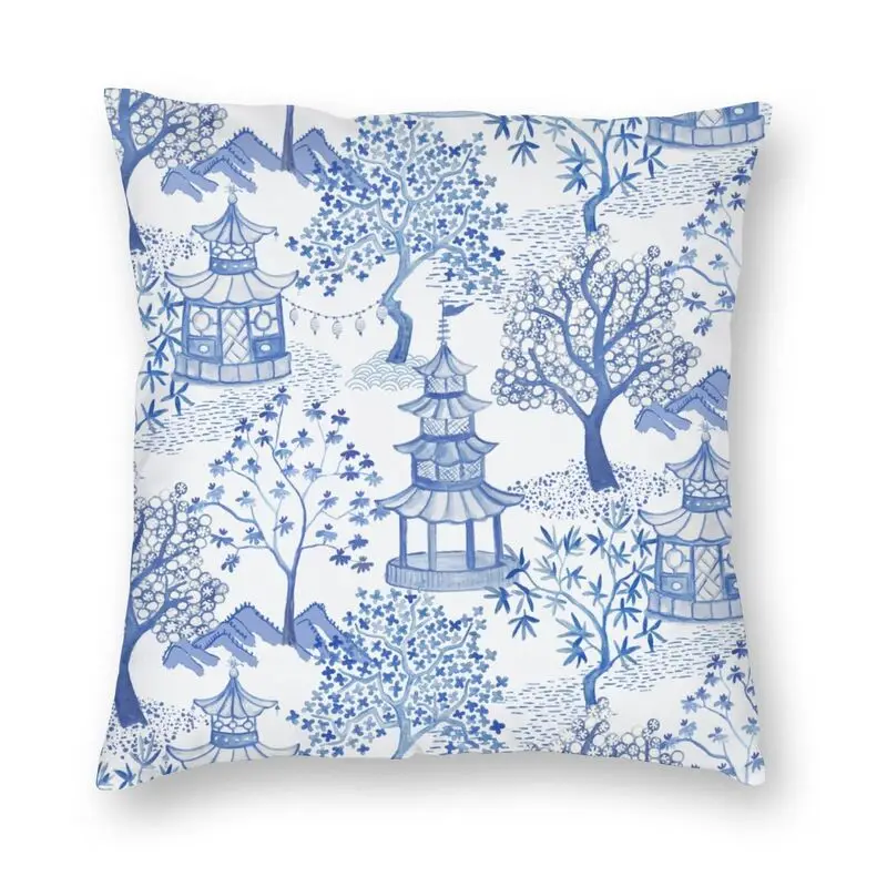 

Pagoda Forest Cushion Covers Sofa Home Decor Blue Delft Vintage Chinoiserie Square Throw Pillow Cover 45x45