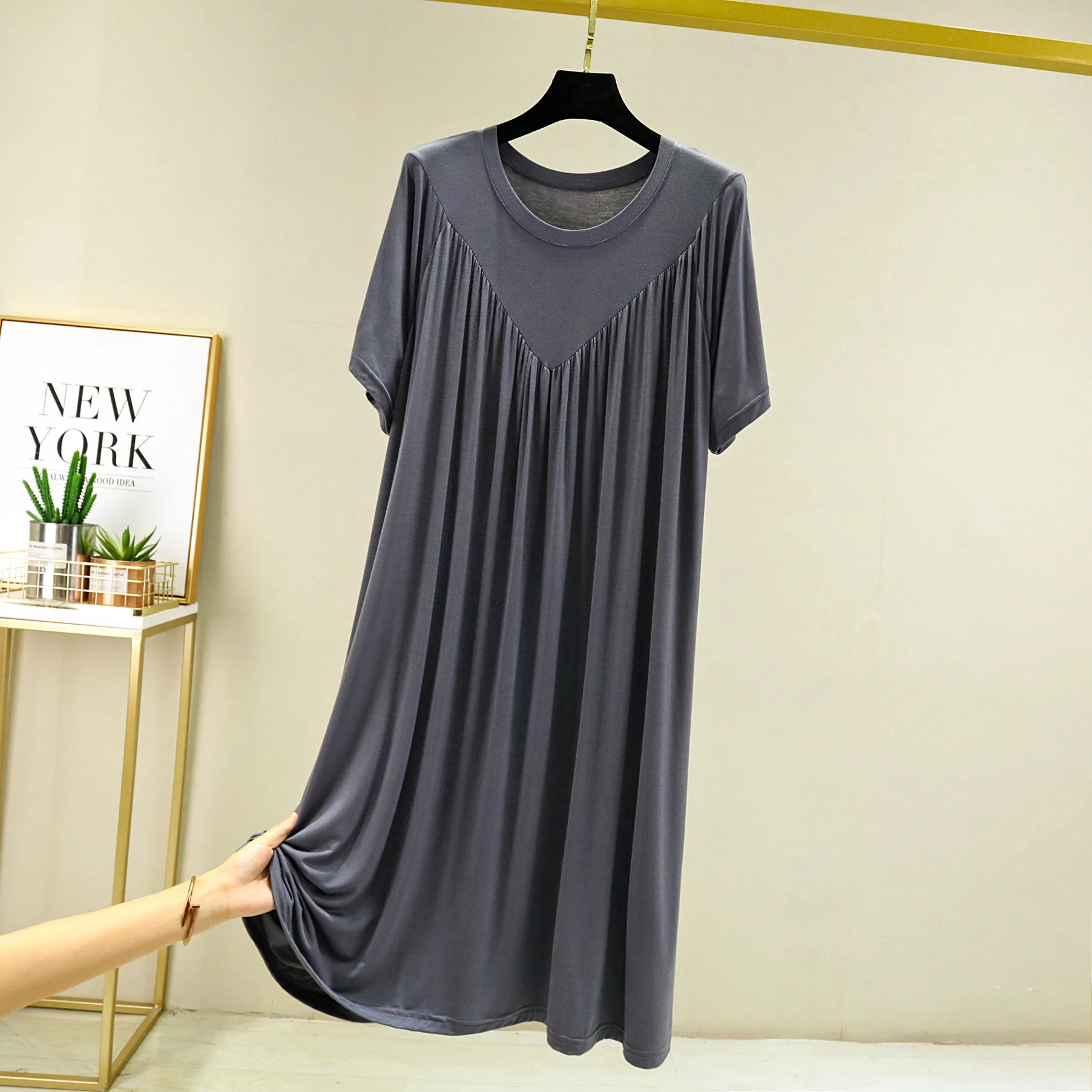 Kurzarm Modal Nacht Kleid Frauen Lose O Neck Nachthemd Weibliche Schlafen Kleidung Große Größe Homewear ladys Nachthemden