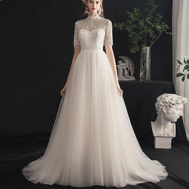 Lace Beading Vintage Wedding Dress Robe De Mariée Vestido De Noiva Party Gowns свадебное платье A-line Robe De Mariage