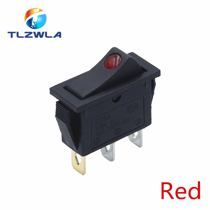 1PCS KCD3 Black Rocker Switch ON OFF 3Pin Latching 16A 250VAC With Dot LED For Motor Car Auto Switch Red Blue Green Yellow Light