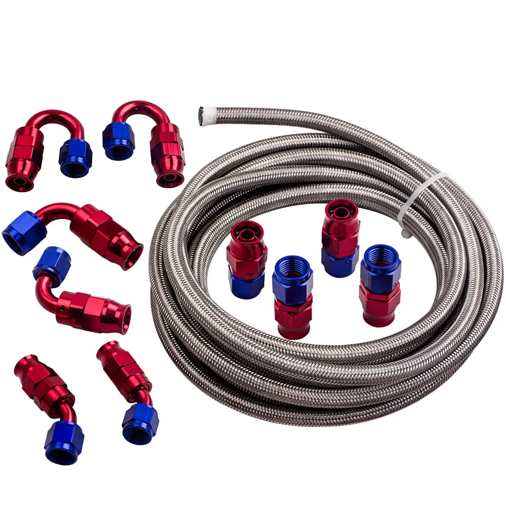 Stainless Steel PTFE Fuel Line Hose 6M 20FT AN6 -6 AN Swivel Fitting Return Kit