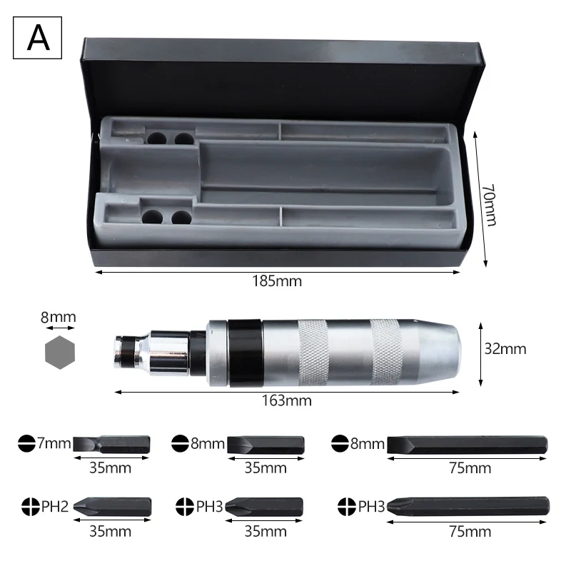 7pcs/set Impact Screwdriver with PH2 PH3 Phillips 7mm 8mm Slotted Screwdriver Bits Set CR-V Impact Driver Repair Hand Tool