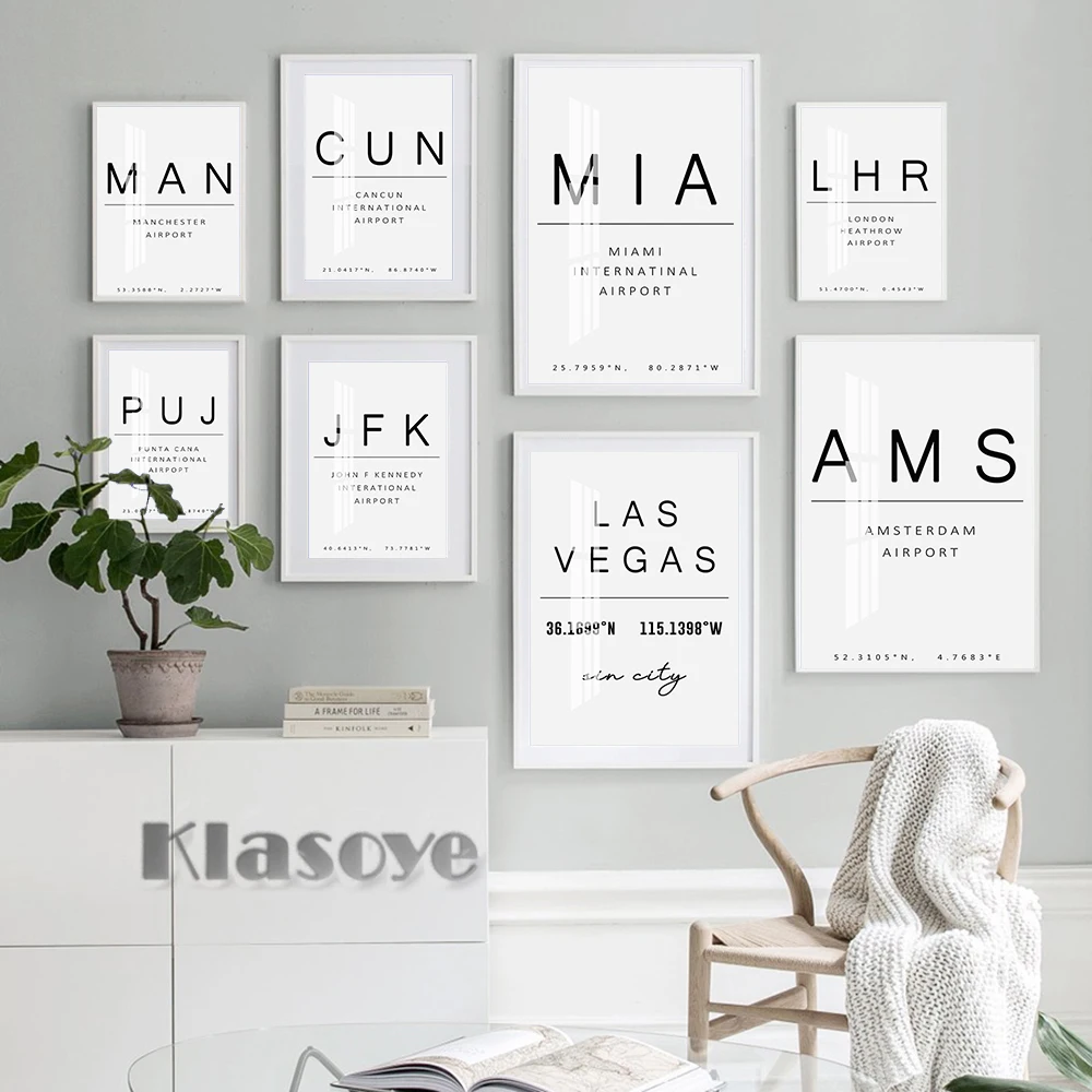 Various Country Airport Name Text Typography Art Prints Poster Modern Minimalist Wall Stickers Office Home Room Decor Pilot Gift