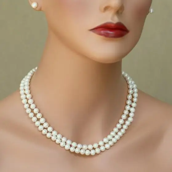 

New Classic Favorite Pearl Necklace Earring 2 Row White Pearl Handmade Wedding Bridesmaids Love Gift Fiine Jewelry For Women