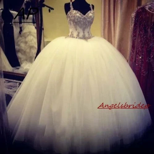 

ANGELSBRIDEP Luxury Wedding Dress 2021 Vestidos De Novia Spaghetti Straps Applique Tulle Ball Gown Bride Gown Formal Bride Dress