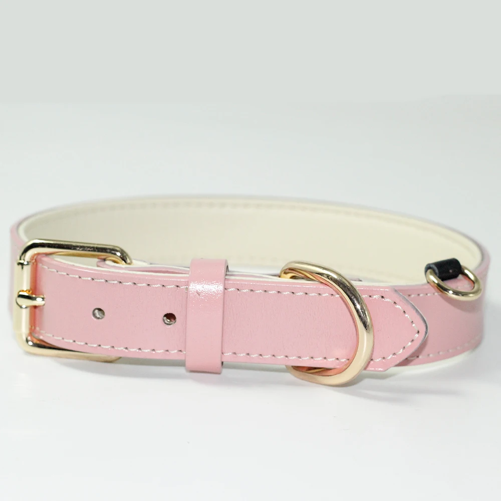 Real Leather Dog Collar for Puppy, Small, Medium and Large Breed Dogs Soft Padded Dog Collars pink color