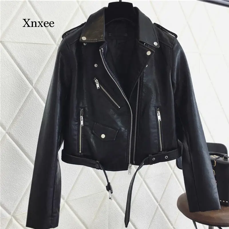 New Women Pu Leather Jacket Fashion Bright Color Black Motor Coats Short Faux Leather Biker Jackets Coat Female