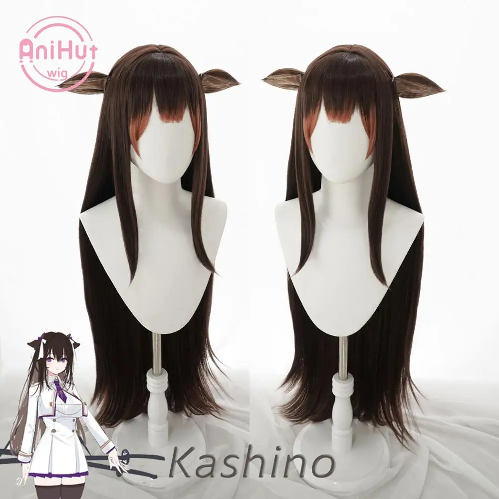 【Anihut】Kashino Cosplay Wig with EARS Game Azur Lane Women Heat Resistant Synthetic Brown Cosplay Wig Kashino Cosplay