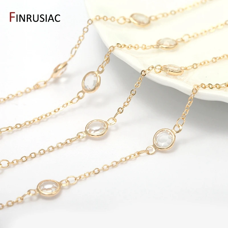 Korean 6mm round crystal chain for jewelry making handmade fashion bracelet necklace chain material components 14k gold plated