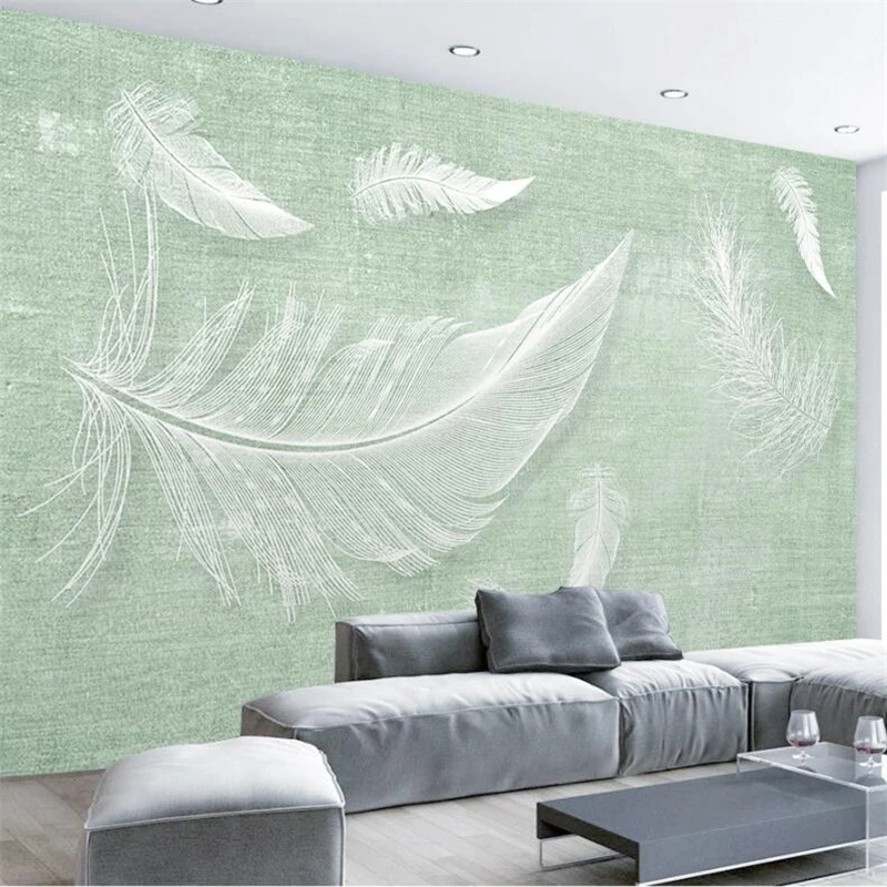 mural   papel de parede 3d para sala Small fresh Scandinavian style white feather texture TV background wall paper  behang