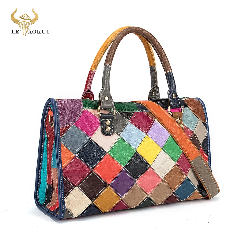 New Multi-Color Natural Real Leather Luxury Ladies Patchwork Big Shopper Handbag Shoulder bag Women Designer Female Tote bag 271