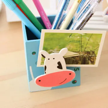 2pcs cartoon animal cute wood multi-functional with photo clip creative square wooden pen barrel wholesale student pen barrel