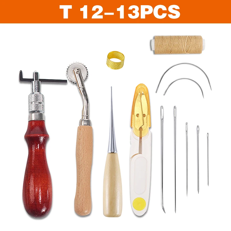 QJH7/13/18/26/28/30/37/44/54PCS Professional Leather Craft Tool Kit Hand Sewing Stitching Punching Kit  Carving Work Accessories