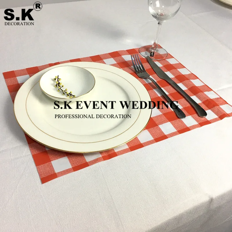 

30x40cm PV Plaid Linen Table Mat Placemat Fit on Table Cloth For Wedding Event Party Decoration