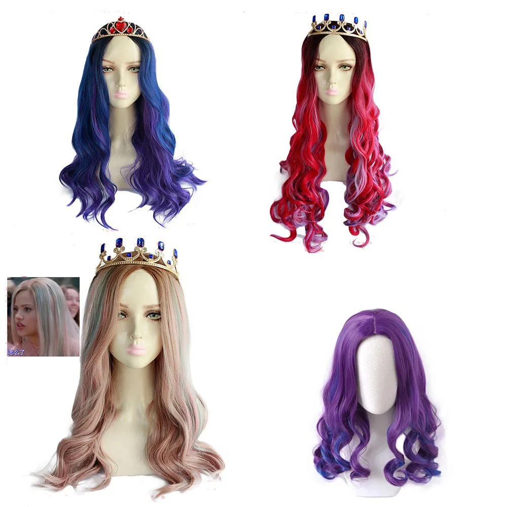 

Women Descendants 3 Audrey Mal Cosplay Wig Princess Long Curly Cosplay Wigs Synthetic Hair With Crown Headband Cosplay Costume