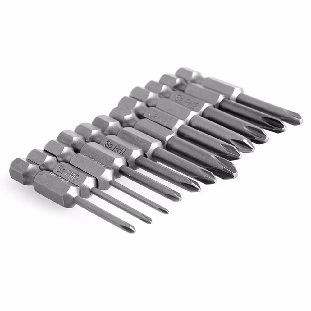 12Pcs 50mm S2 Alloy Steel PH Cross Screwdriver Bits 1/4 Inch Hex Shank Magnetic Electric Drill Screwdriver Bit PH00 PH0 PH1 PH2