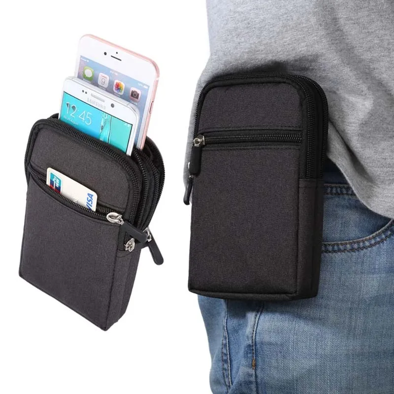 Cowboy Cloth Phone Pouch Belt Clip Bag for Phone Case with Pen Holder Waist Bag Outdoor Sport Phone Cover