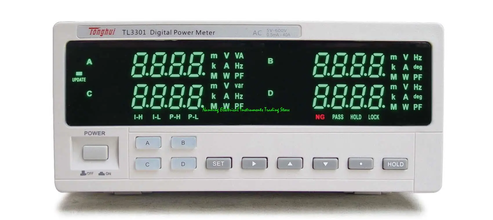 Tonghui TL3301 Single-phase AC digital power meter AC 5-600V, 0.5mA-40A, can test V, A, W, PF, Hz,LED display