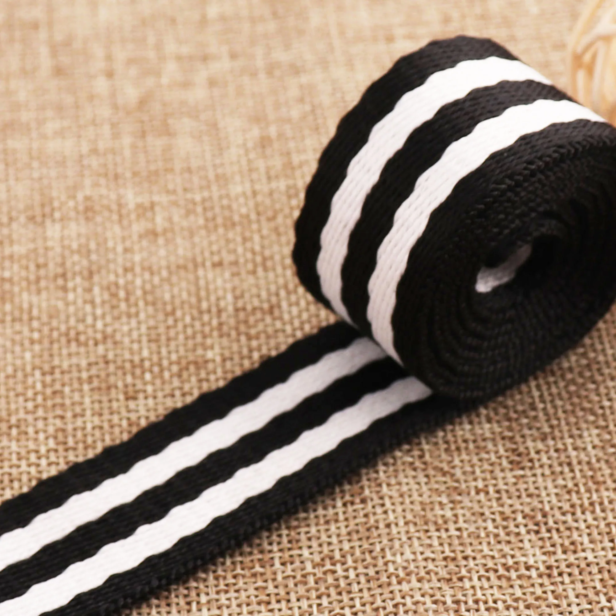 25mm Cotton Webbing Black White 1