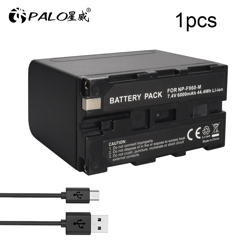 PALO 6000mAh NP-F960 NP-F970 USB Li-ion Battery NP F960 F970 Pro Batteria For Sony PLM-100 CCD-TRV35 MVC-FD91 MC1500C L50