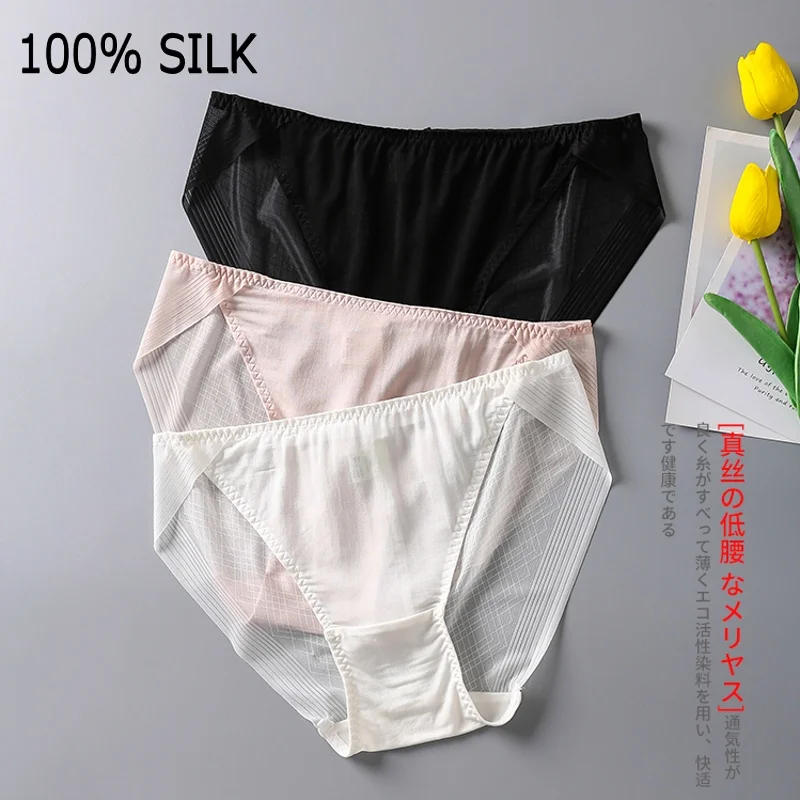 

Women's 100% Silk Thin Mesh Sexy Panties Briefs Underwear Lingerie For Young Girl S M L TG004